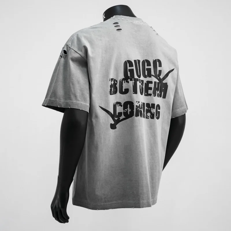 Letter printed short sleeved T-shirt for men's summer 2025 new fashion retro trendy brand nostalgic street hole top