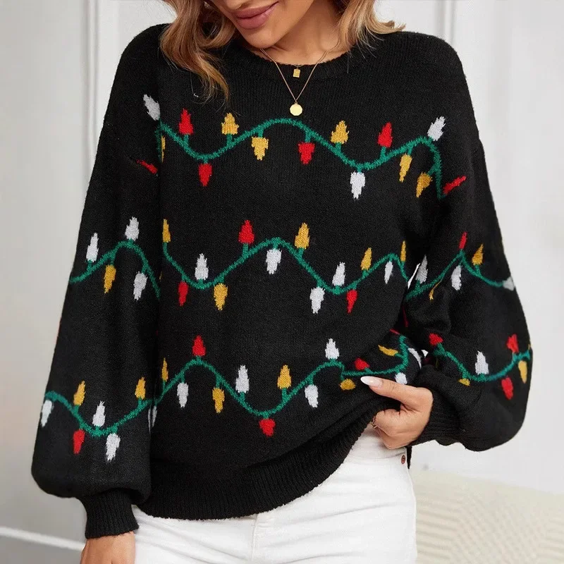 سترة عيد الميلاد رائجة البيع للموسم فضفاضة علوية ملونة خفيفة حلوة عبر الحدود المرأة موضة محبوك سترة المسيح