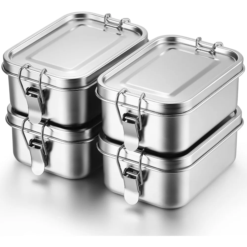 304 Stainless Steel Food Container 1100ML Lock Clasp Lid Rectangular Lunch Box Leak‑proof Food Storage Box for Kitchen Picnic
