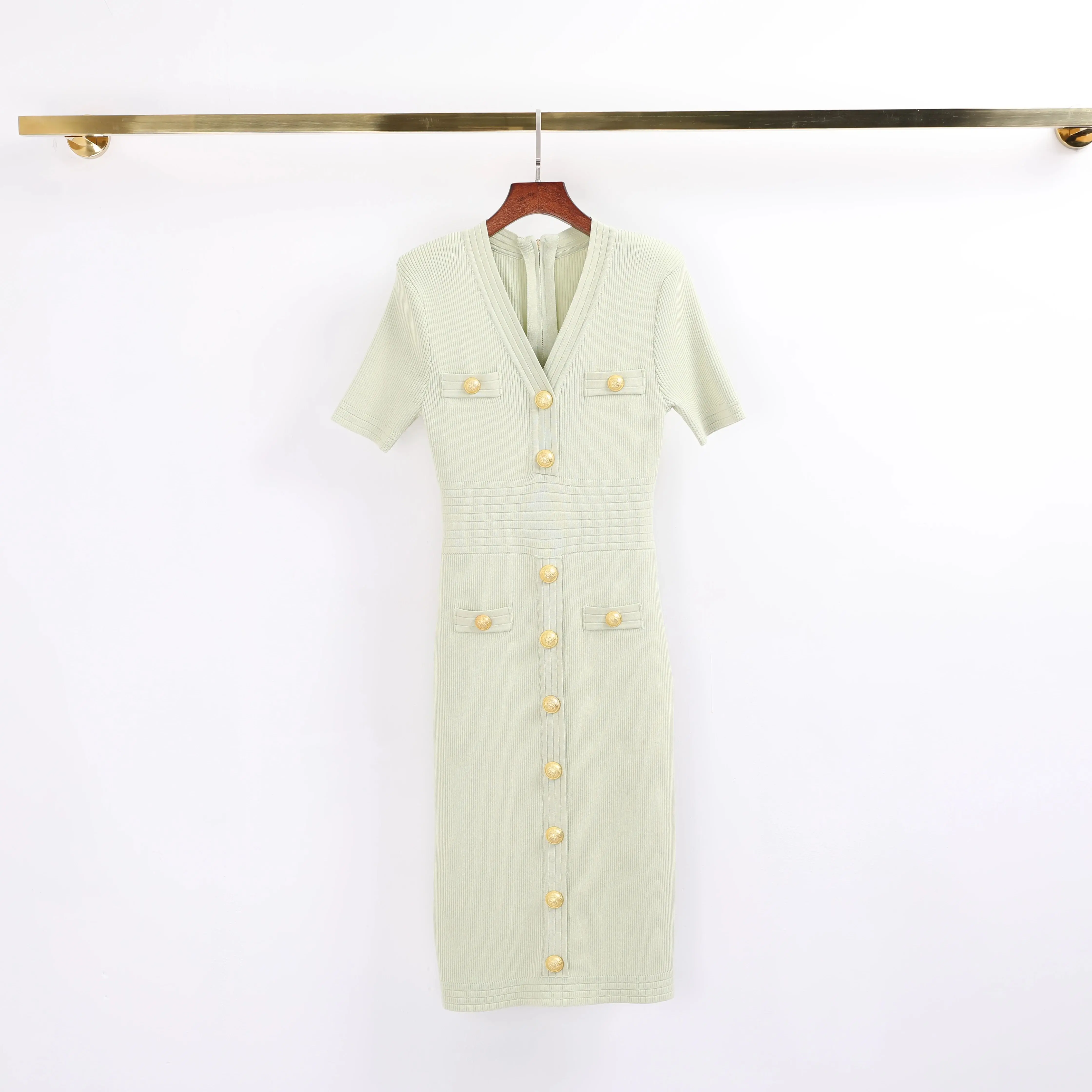 

High Quality Extended Summer New Style Fashionable Temperament Socialite Style Women's Knitted V-Neck Short Sleeved Dress