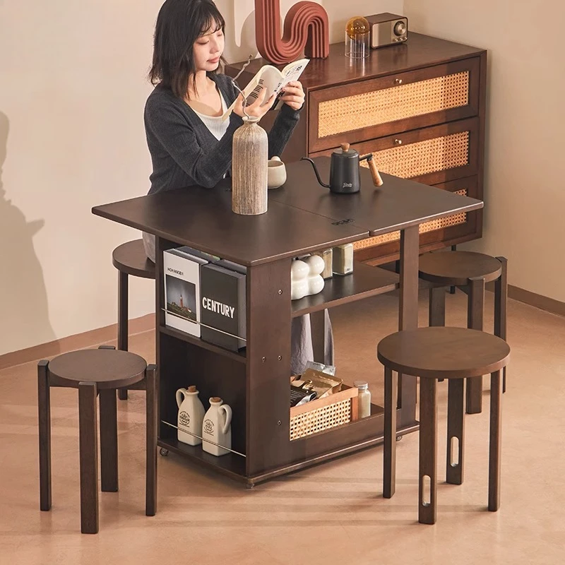

Solid wood folding dining table household small apartment movable dining table living room sofa side cabinet coffee table