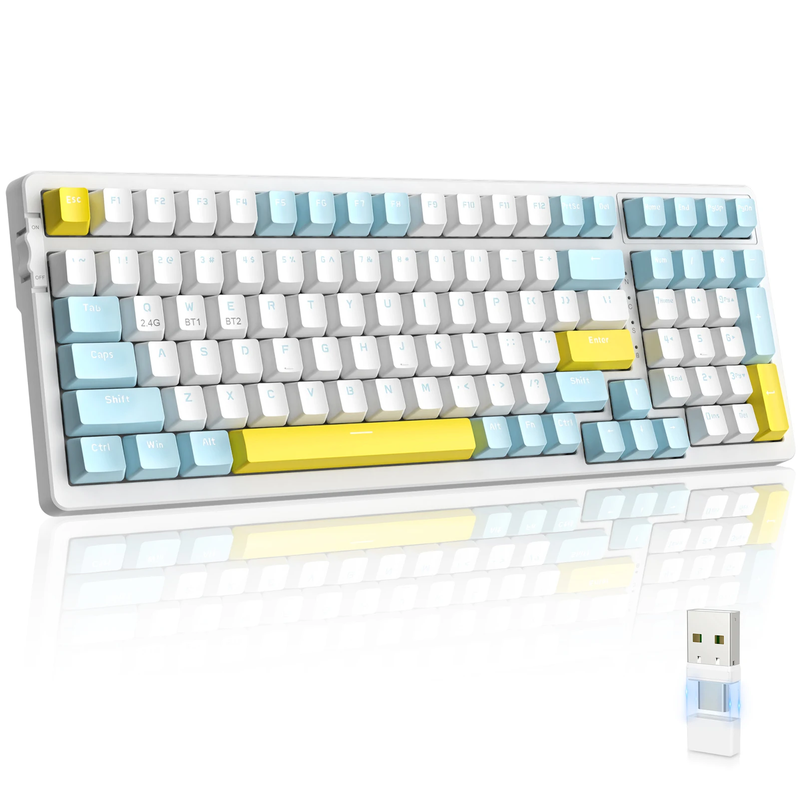 K96 Wireless Mechanical Keyboard, Dual Mode 2.4G/BT5.0 2-in-1 Receiver, 100 Keys Hot Swappable Red Switches Gamin