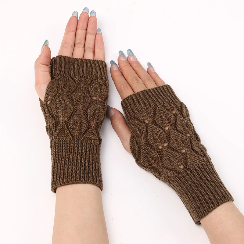 Winter Warm Fingerless Knitted Gloves For Women Acrylic Stretch Half Finger Arm Glove Crochet Knitting Faux Girls Mitten Gloves