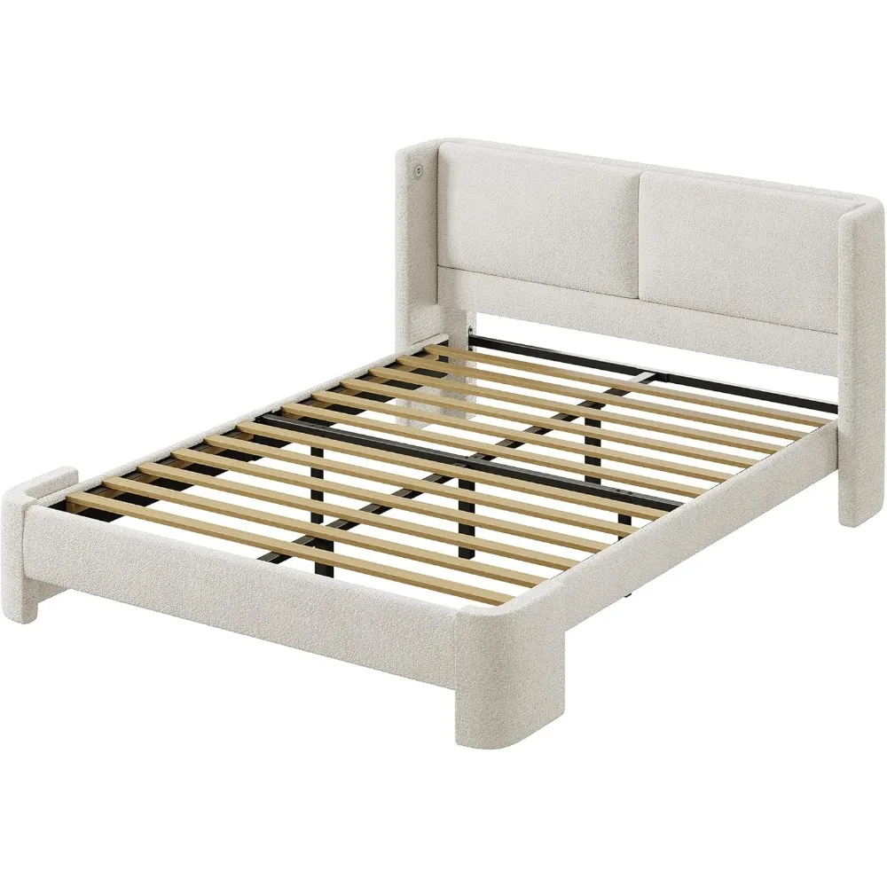 

Full Bed Frame, with Headboard, Soft Cushion Bed Frame with USB Port, Base Cama Bed Frame, No Need for Box Springs, Cream Wh