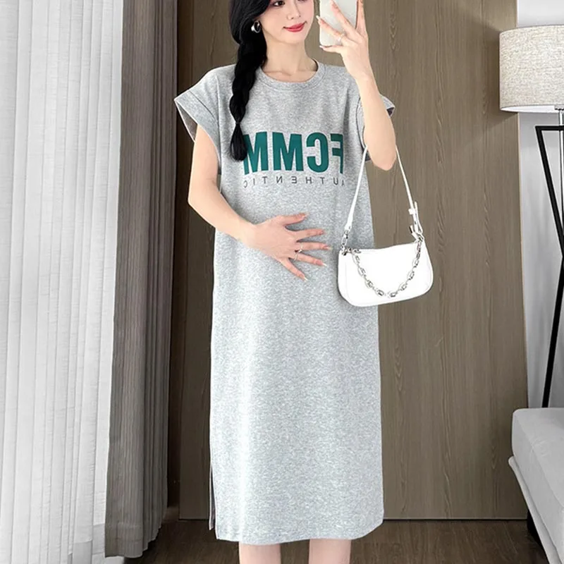 Summer Fashion Pure Cotton Long Maternity Dress Short-Sleeved T-Shirt Female 2024 New Korean Version Loose Versatile Top