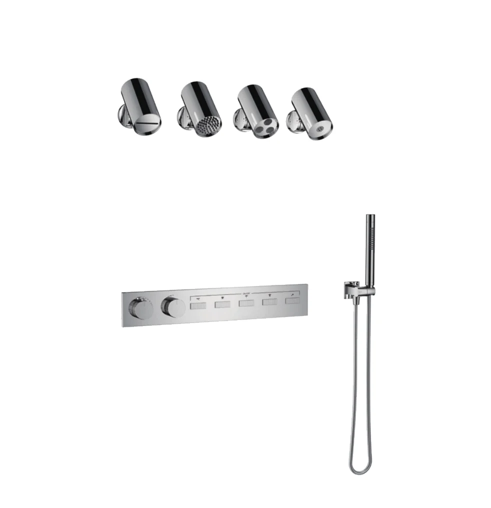 In Wall Mounted Shower Faucet Concealed Brass Silver Surface Bathroom Shower Set with Pressure Balanced Valve
