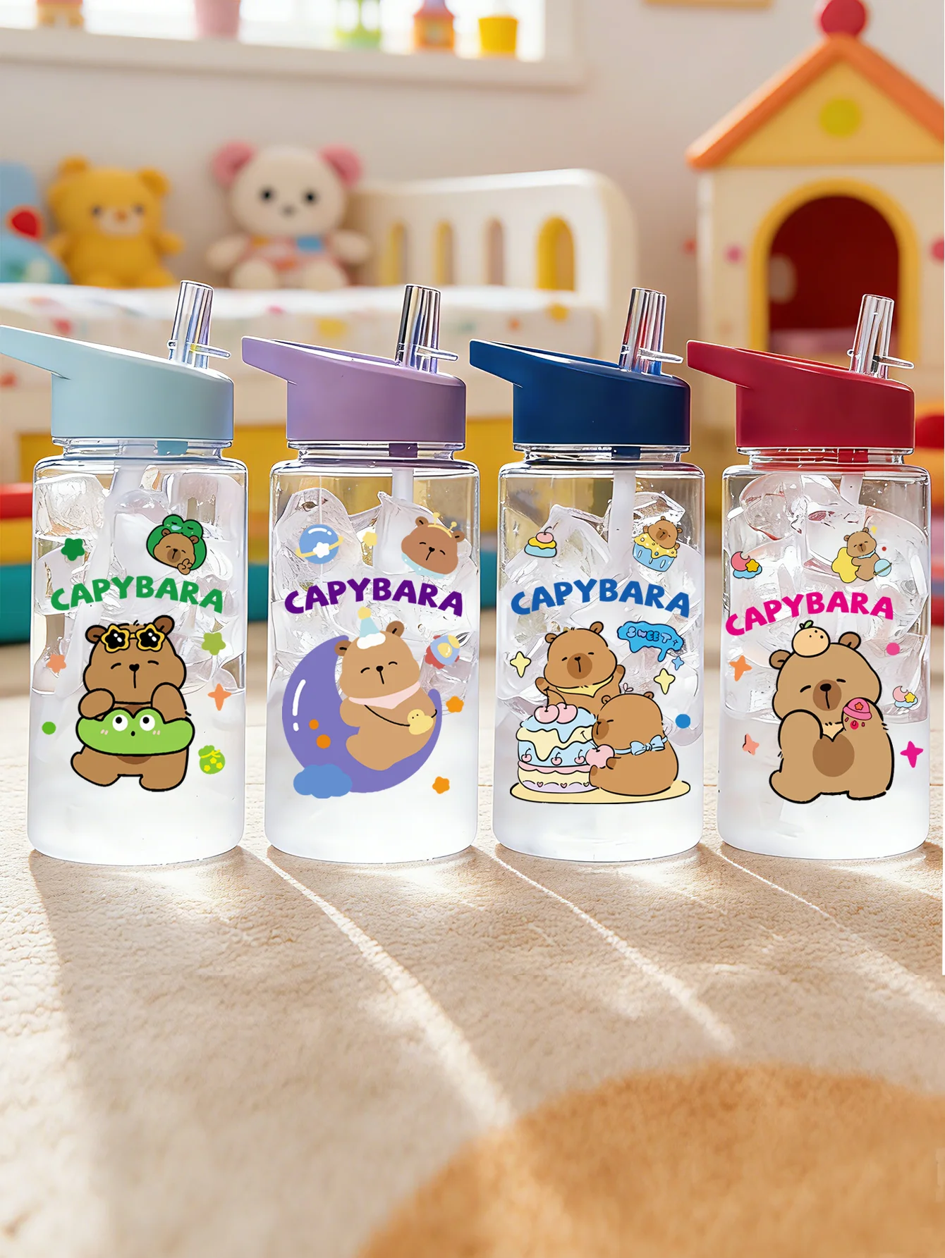 1 Piece 500ml (17 fl oz) Capybara Printed Straw Cup, Summer Water Bottle, BPA Free, Portable Sports Outdoor Cup, Perfect Holiday
