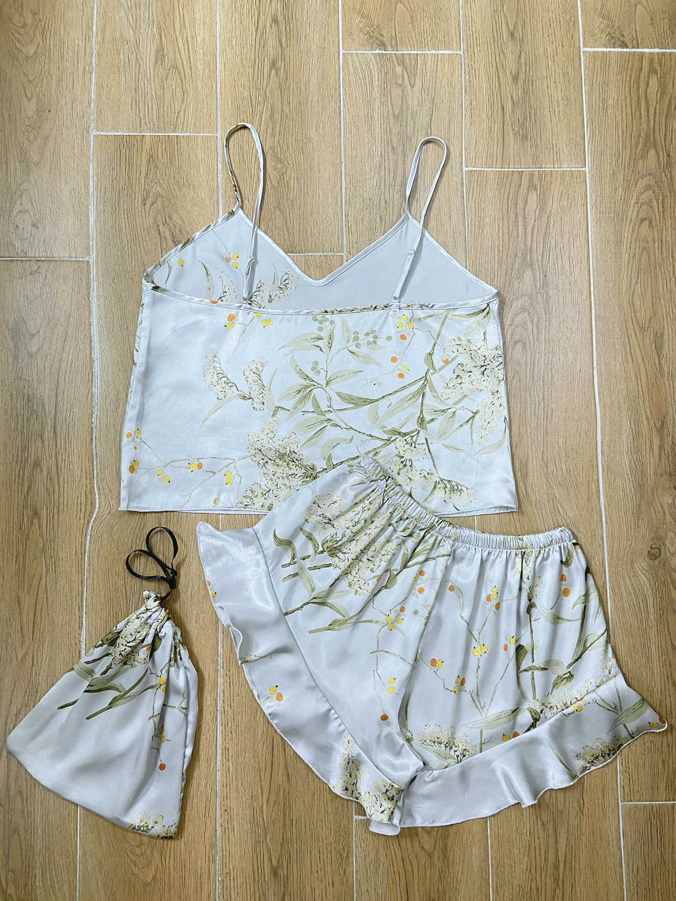 Elegante Cami-Tops mit Blumendruck, Rüschensaum, Shorts, Pyjama-Set, Damen-Nachtwäsche, Loungewear – Detail 20