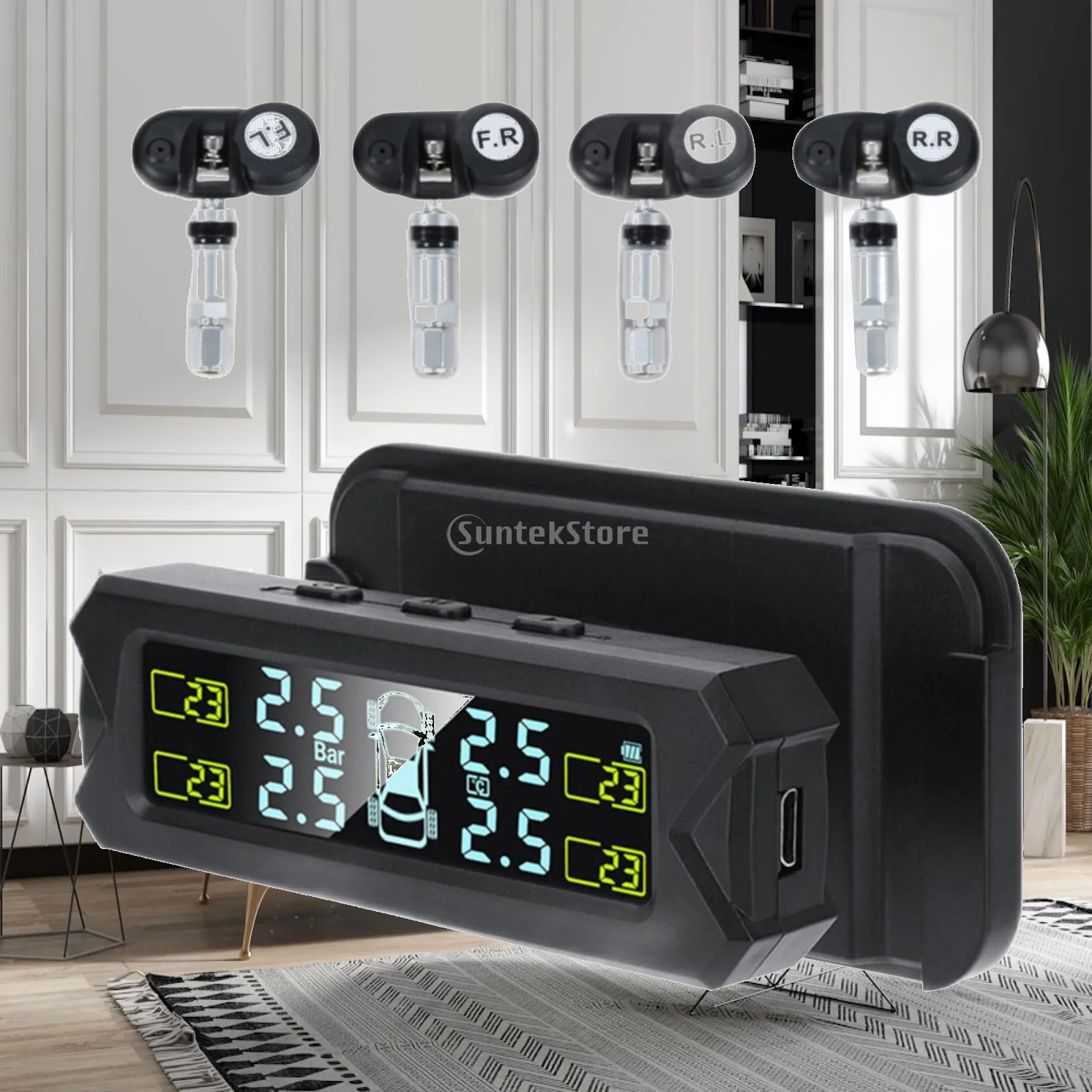 Car Solar Sensors with Temperature and Pressure LCD Display Real Time