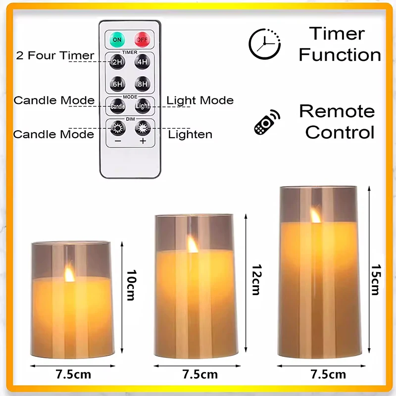 3 PCS Three Color Flameless LED Candle Light Creative Wishing Decorative Column Candle Fake Plastic Battery Powered Home Wedding