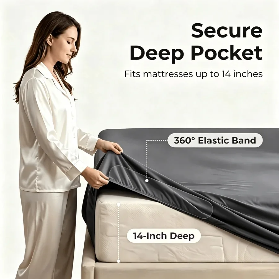 3/4-Piece Bamboo Fiber Fitted Sheet Set, Soft Breathable and Comfortable, Ideal For Heavy Sleepers and Sweaty Sleepers,