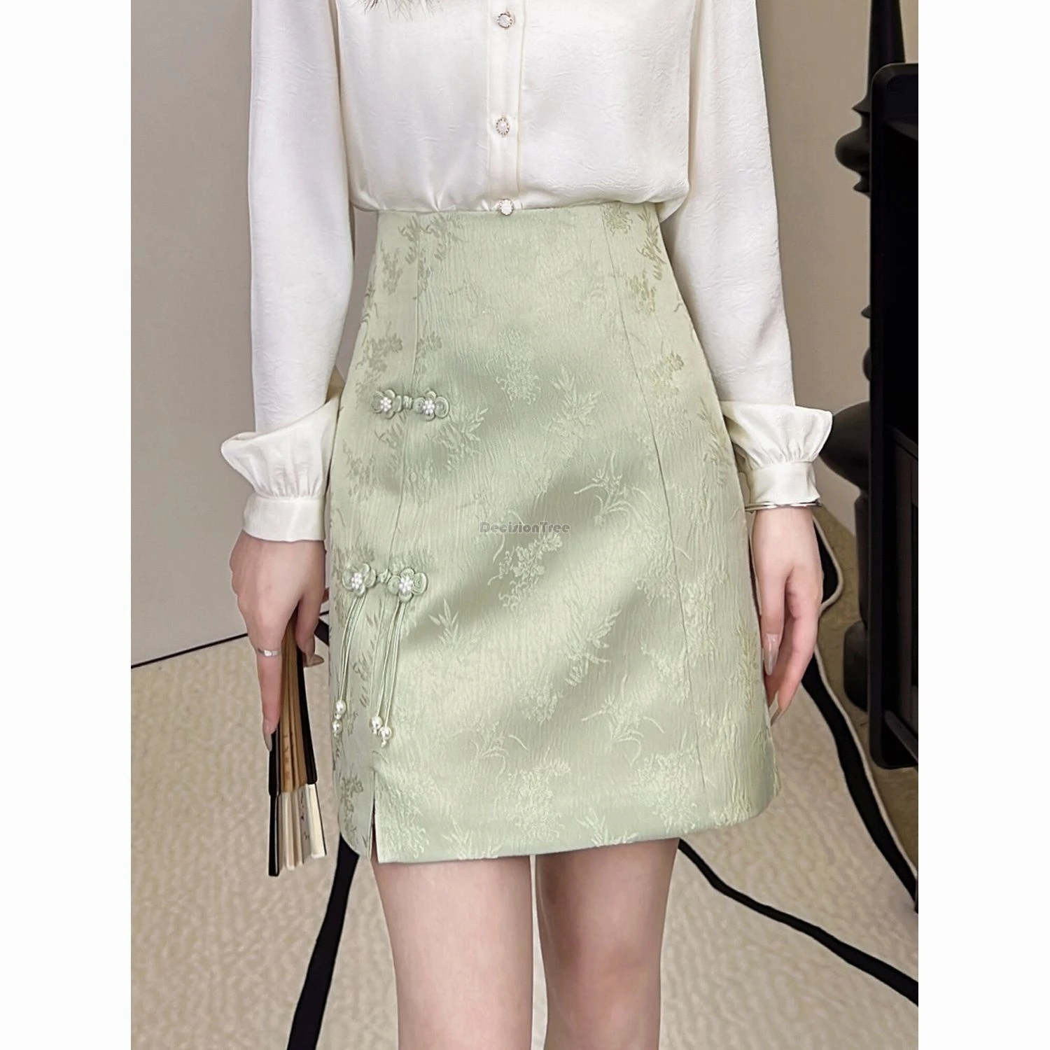 

2024 new chinese tassel plate buckle short skirt female summer new high waist show thin national style a-line fashion skirt w641