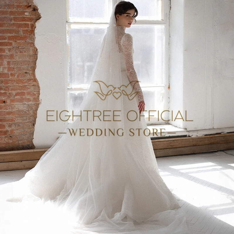 Eightree Elegant Mermaid Wedding Dresses 2025 High Neck Long Sleeves Lace Bridal Dress Formal Wedding Ball Prom Gowns Customized image 2