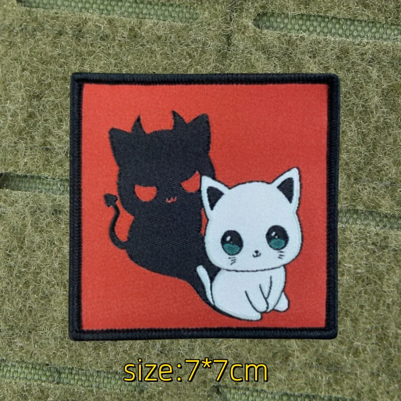 Cartoon Evil Cat Meme Tactical Patches Funny Embroidery Hook and Loop Emblem Cute kitten Cat Morale Badge Backpack Stickers