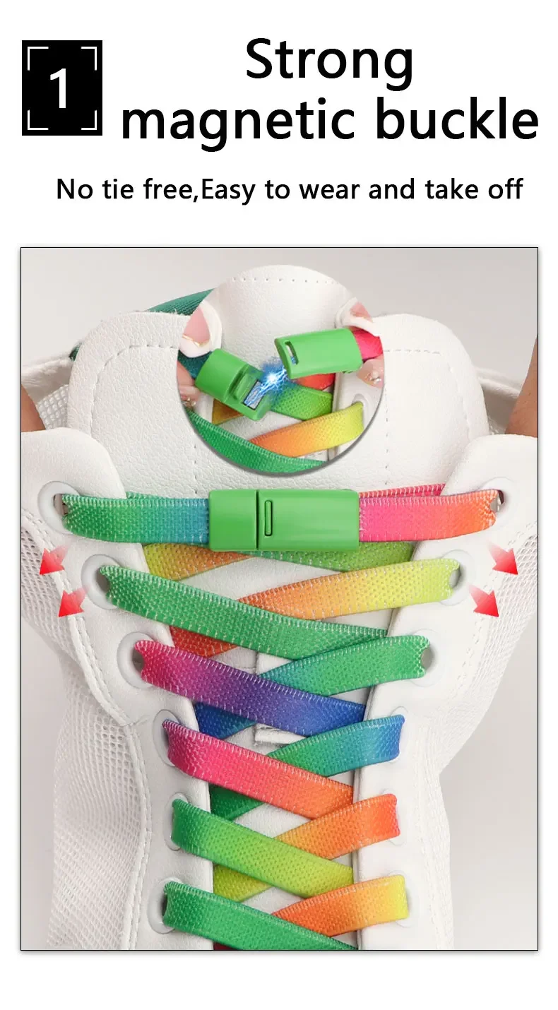 Magnets chloss Schnürsenkel für Sneaker Regenbogen Farbverlauf flache elastische Schnürsenkel für Erwachsene Kinder keine Krawatte Schnürsenkel Schuh zubehör – Detail 3