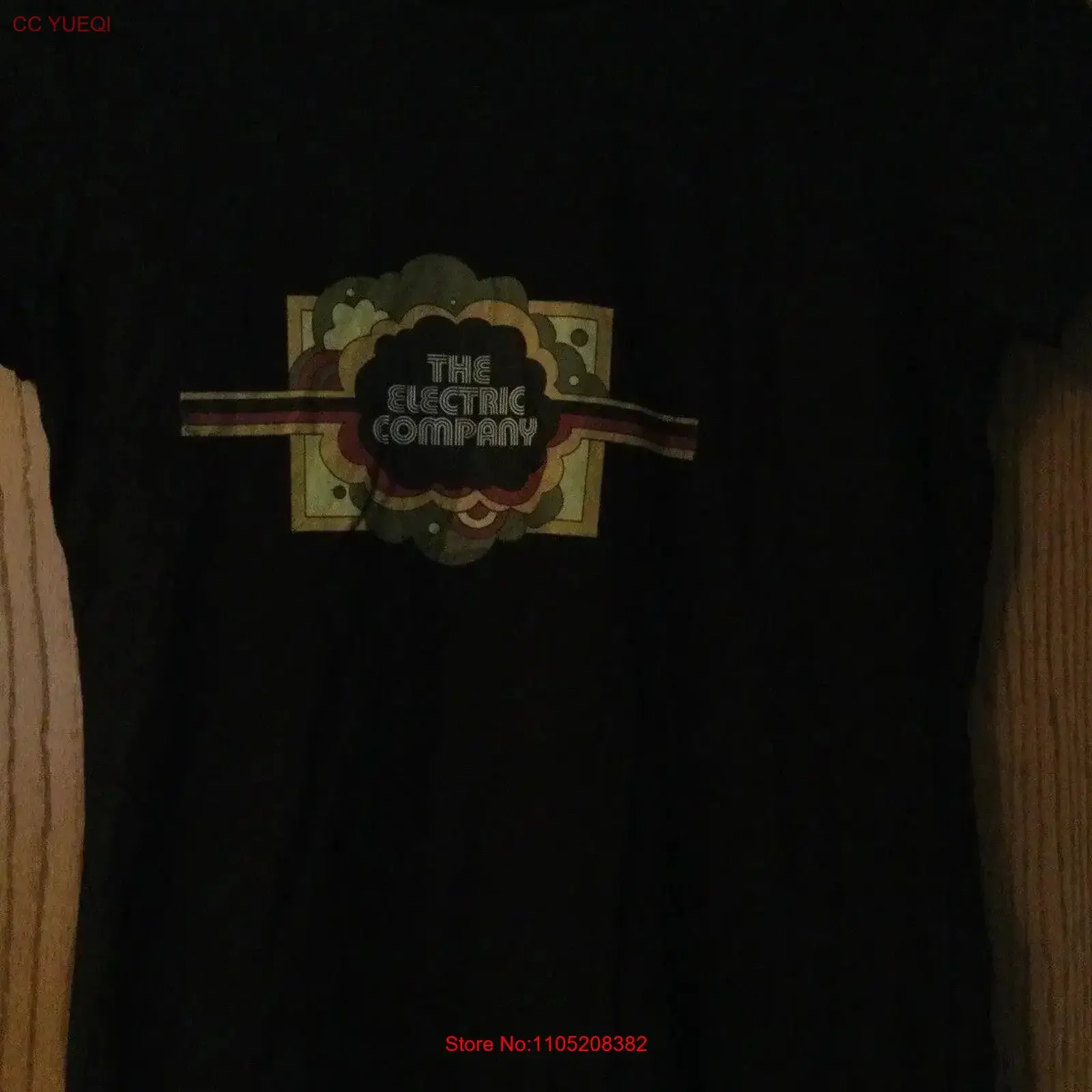 تي شيرت أسود من مسلسل التلفزيون الأمريكي من شركة الكهرباء للسيدات L عتيق مغسول قليلاً برسومات أنيقة قابلة للتنفس #1