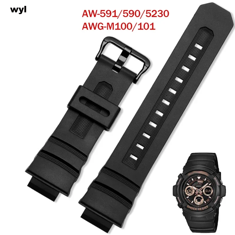 

16mm Watchband For Casio G-Shock AW-591/590/5230/282B AWG-M100/M101 G-7700/7710 bracelet Strap Rubber Accessories Silicone belt