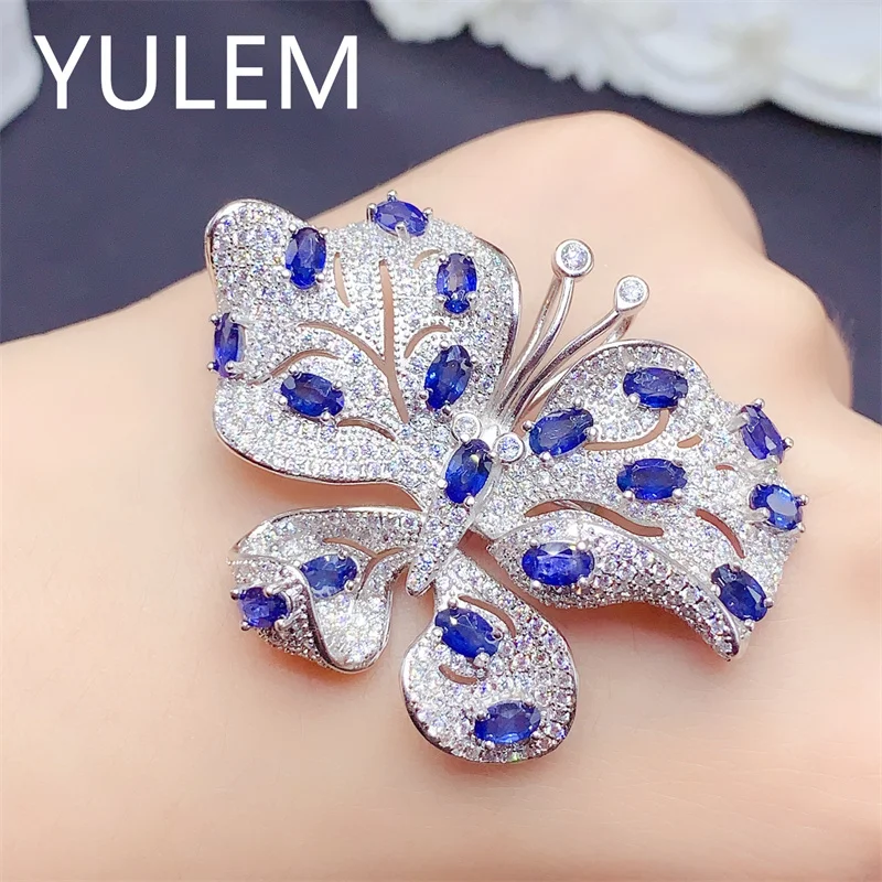

Handmade Butterfly Brooch Natural Sapphire Brooch. Silver 925 Brooch for Women Daily Wear