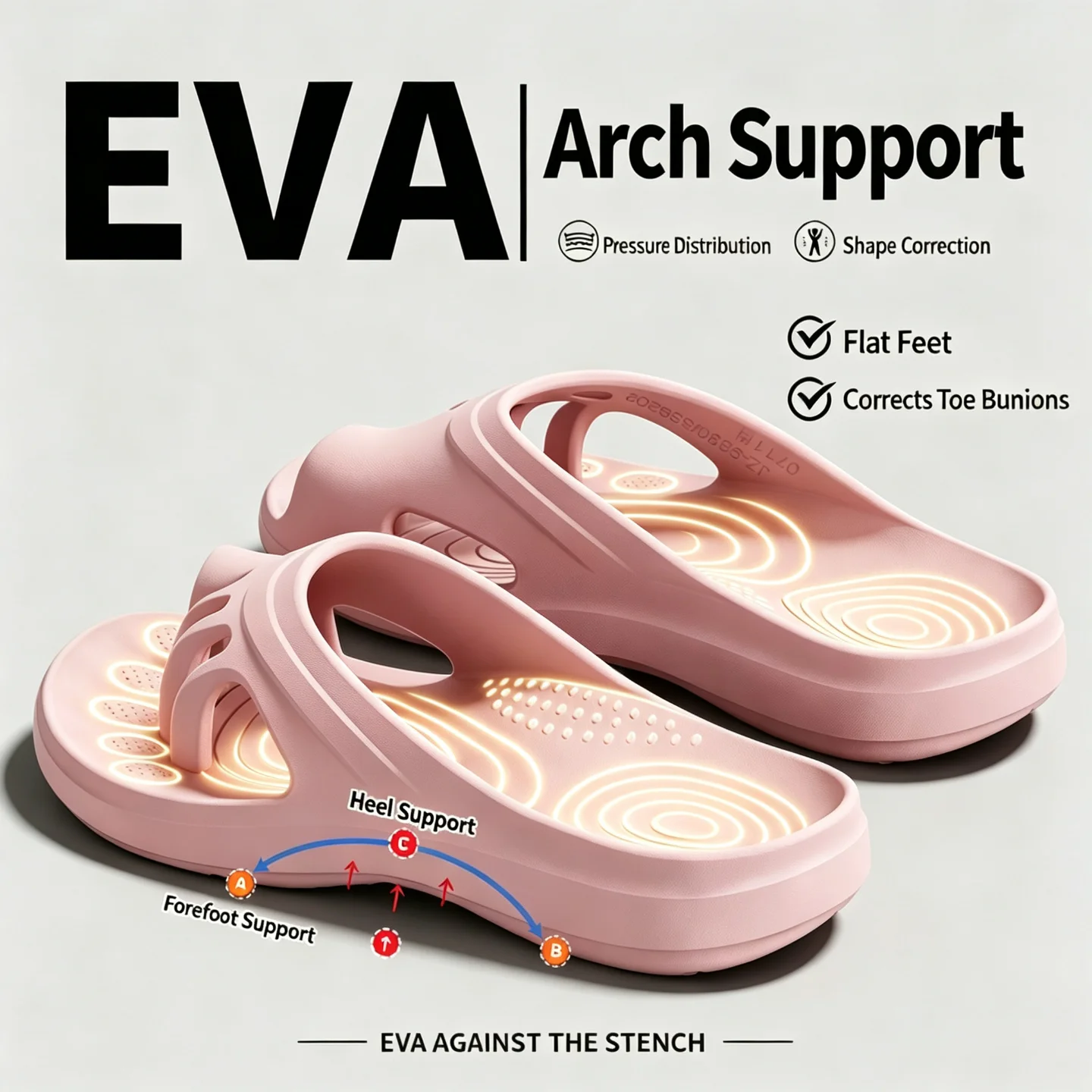 Ergonomische Damen-Hausschuhe mit Fußgewölbestütze, dicke Plateausohle, rutschfest, weiches EVA-Material, Badeschlappen für drinnen und draußen, lässige Sandalen für den Strand. – Detail 11