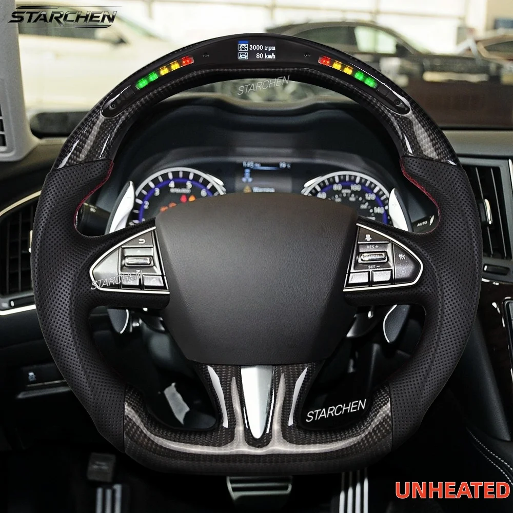 LED Real Carbon Fiber Steering Wheel for Infiniti 2013-2017 Q50 with LED Shift Indicator (Non-heated)
