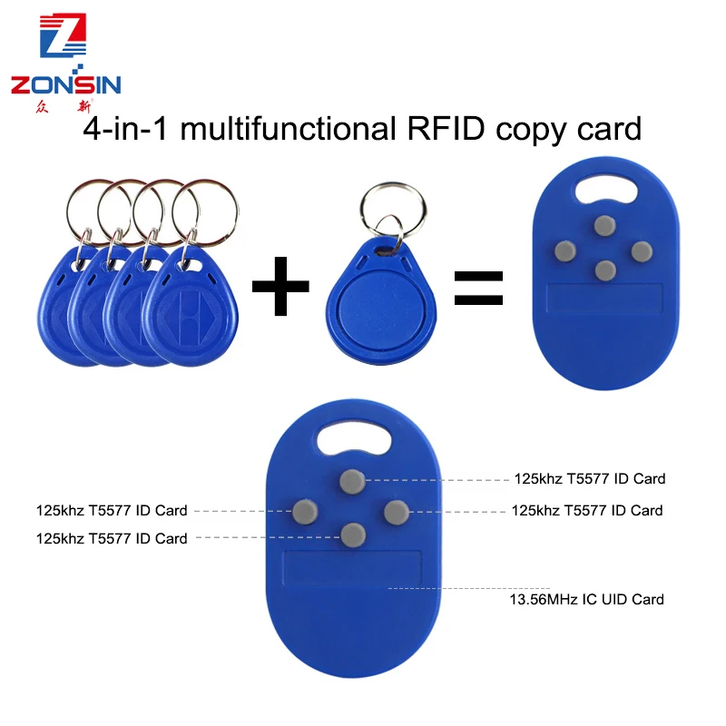 1pcs/ Lot RFID Multiple Keyfob 4 in 125khz T5577 EM Writable IC 13.56Mhz M1k S50 UID Changeable CUID Complex Keychain Tag