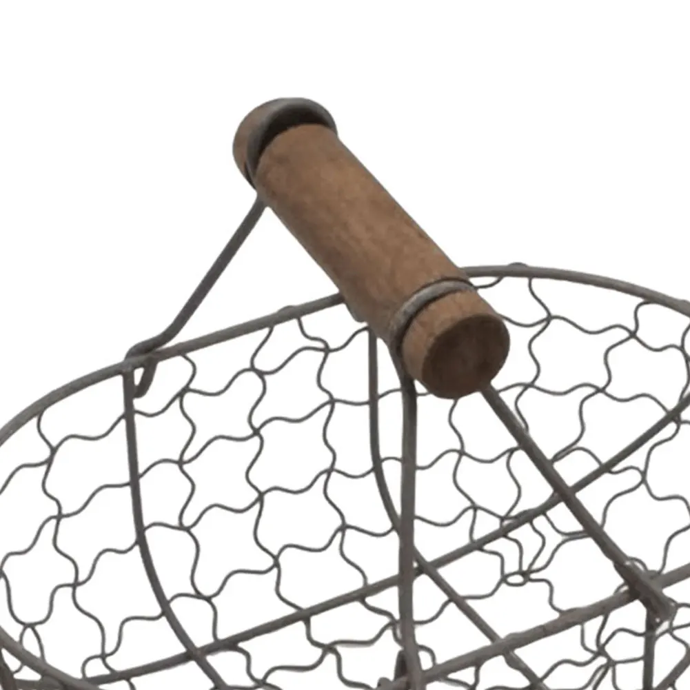 Aufbewahrungskorb aus Eisen mit Holzgriff, Obst- und Gemüsekorb, Aufbewahrung von Lebensmitteln, Fotografie-Requisiten für Zuhause, Küche, Wohnzimmer