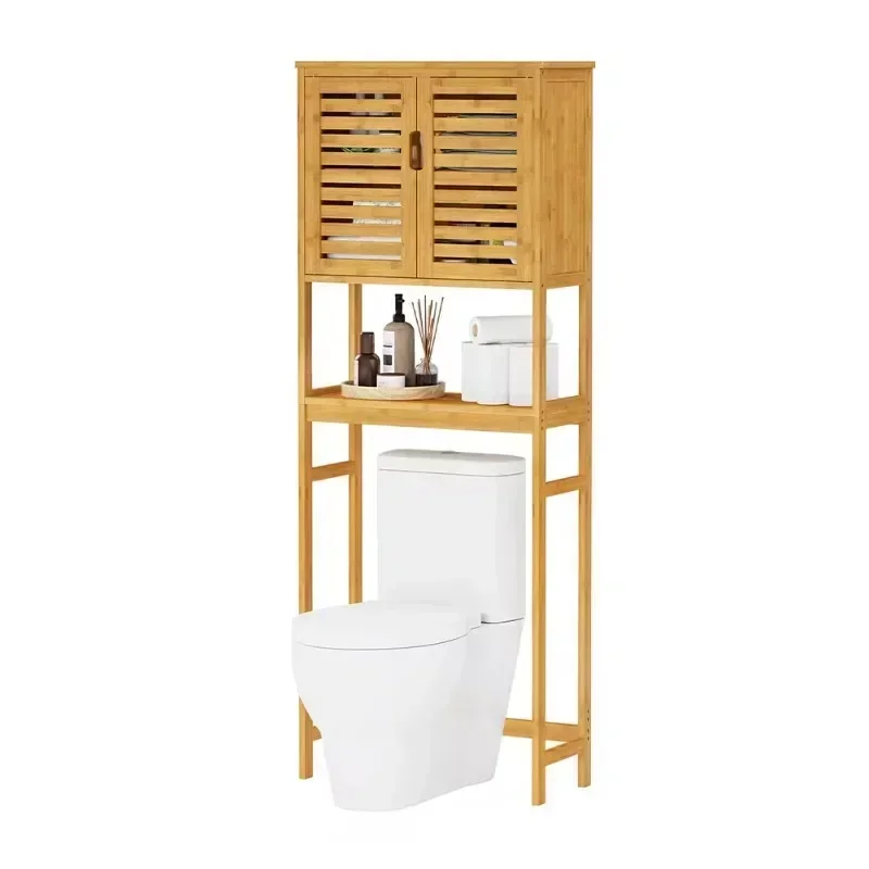 

Высокая полка для хранения в ванной комнате с регулируемой стойкой для шкафа, отдельно стоящая бамбуковая подставка для унитаза