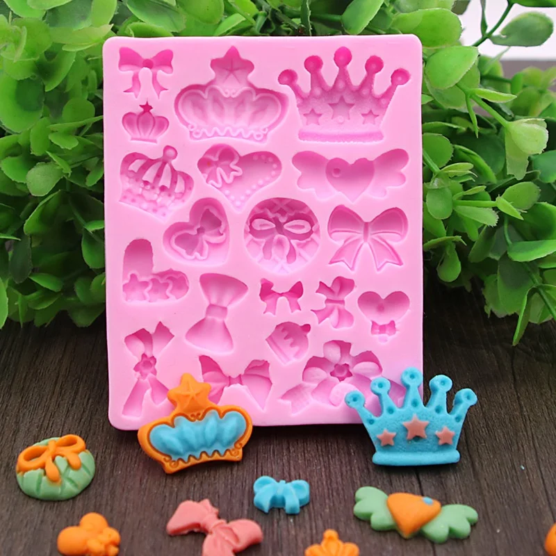 Crown Bowknot Shape 3D Fondant Cake Silicone Mold for Polymer Clay Molds Kitchen Chocolate Pastry Candy Making Tools