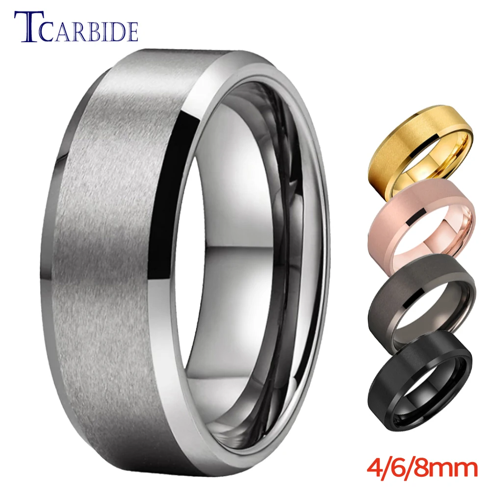 6mm 8mm Classic Tungsten Carbide Ring Men Women Wedding Band Beveled Satin Finish Daily Life Gift Jewelry