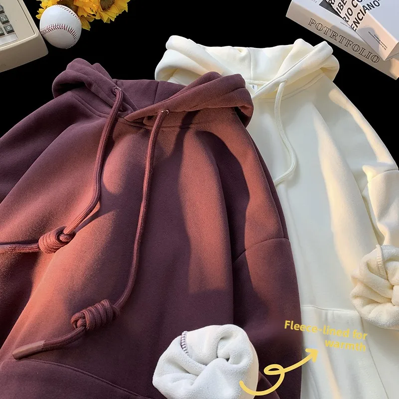 

Мужская толстовка с капюшоном из флиса, утепленная, осенне-зимняя, в американском ретро-стиле, свободного кроя, повседневная, с карманом-кенгуру