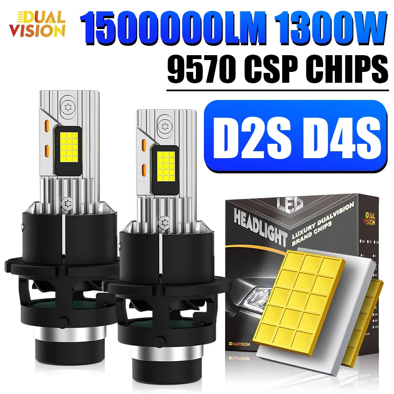 2PCS D2S D2R LED Headlights Canbus No Error 30PCS CSP HID D4S D4R Super Bright D Series Bulbs 1500000LM 1300W Plug&Play 12V 24V