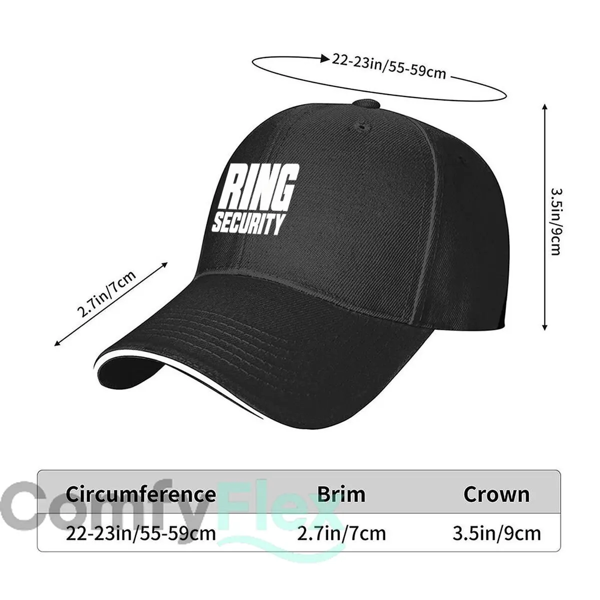 Bold Ring Security Text Layout Hip Hop hat Fashion Outdoor Sports Sandwich Baseball Cap