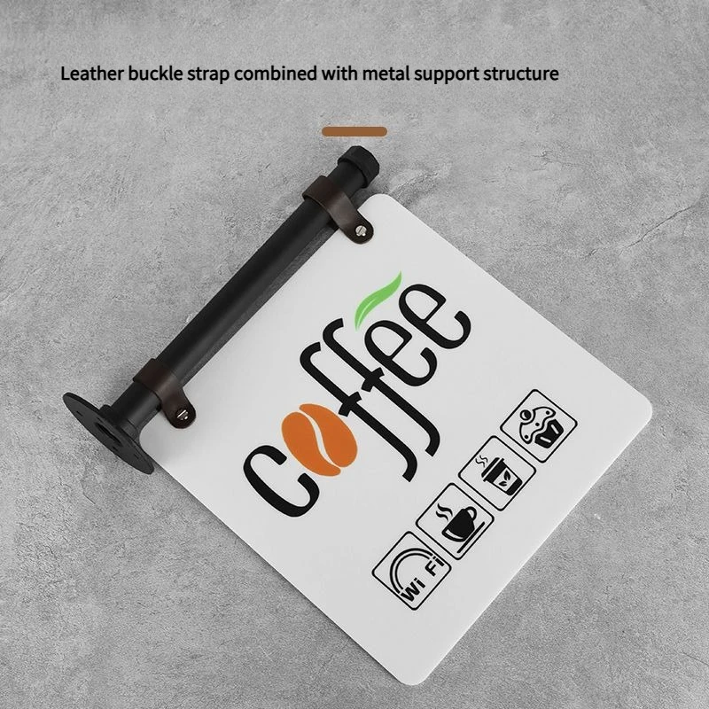 Custom Industrial Double Sided Hanging Sign Acrylic Metal Bracket Logo Plaque for Milk Tea Coffee Shop Store Advertising Decor