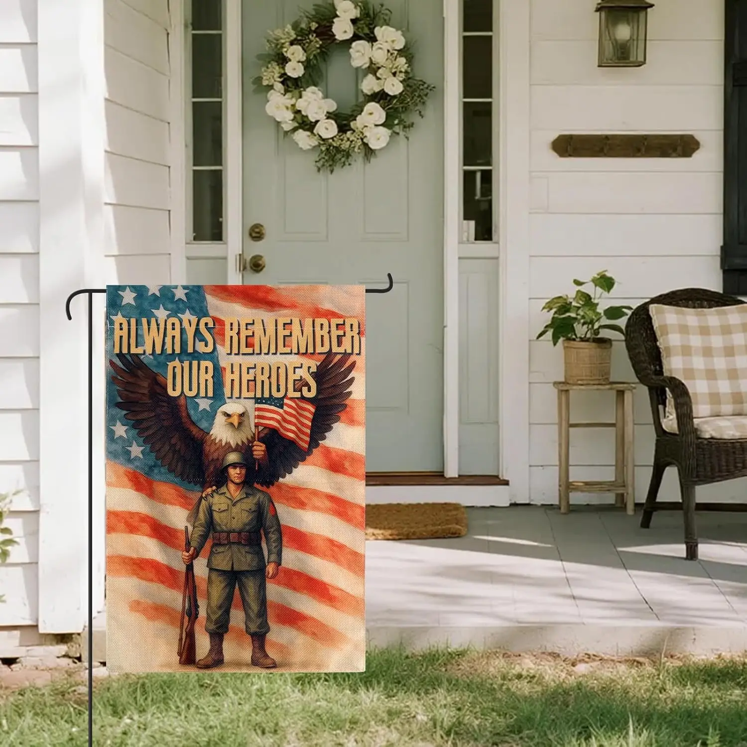 Always Remember Our Heroes Flag, 45x30cm/17.72x11.81 Inch Large Memorial Veterans Flag 4th of July Patriotic Banner for Yard AAS