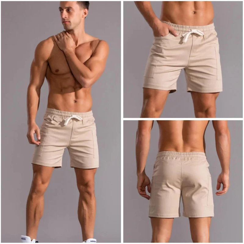 Heavenwood-pantalones cortos informales de algodón para hombre, Shorts deportivos de gimnasio con bolsillo grande, con cordón, para correr, para playa y verano