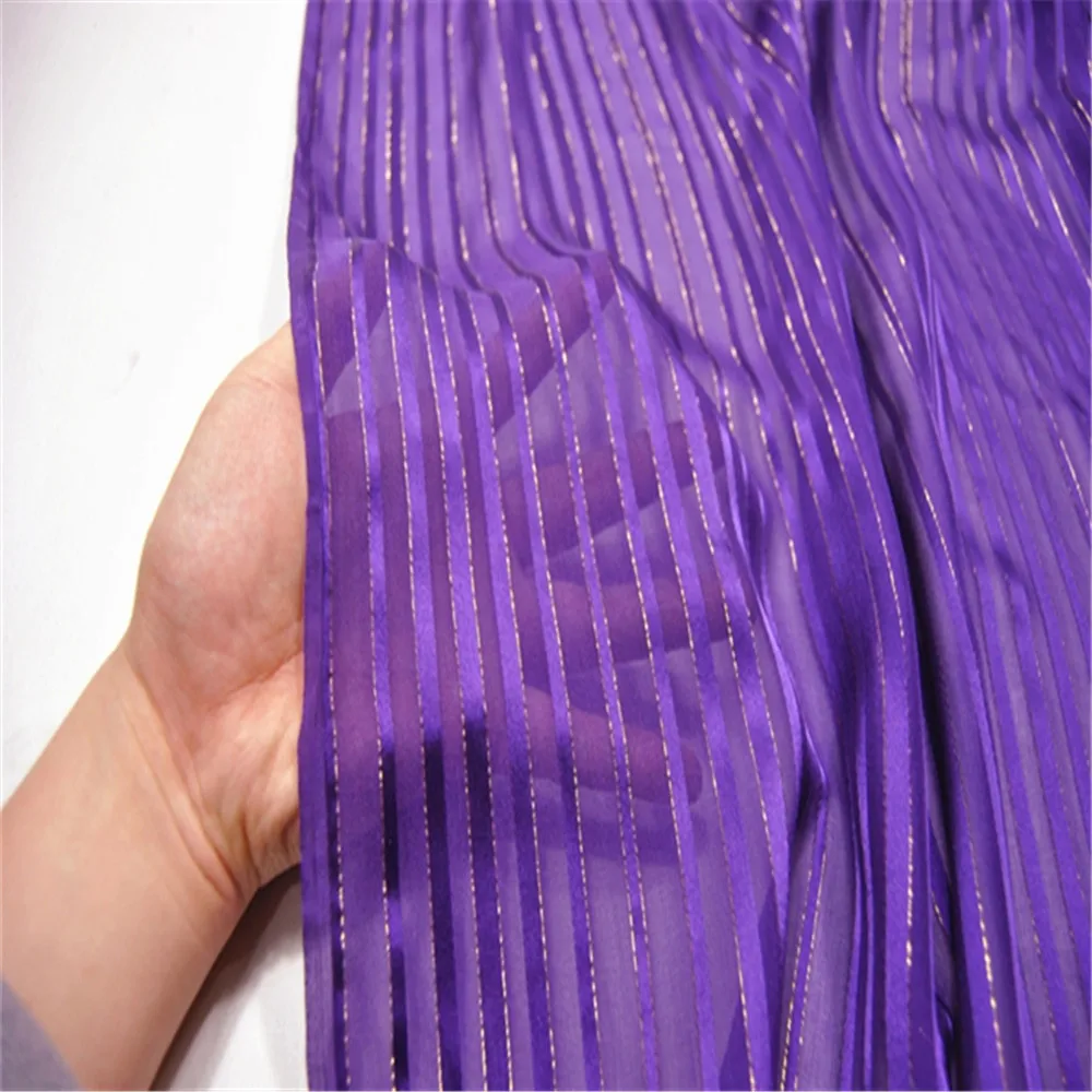 Hot Sale Luxury Environmental Peace Purple Stipe Silk Metallic Fabric Gold Lurex for Holiday Men Women Cloth Lining Pajama