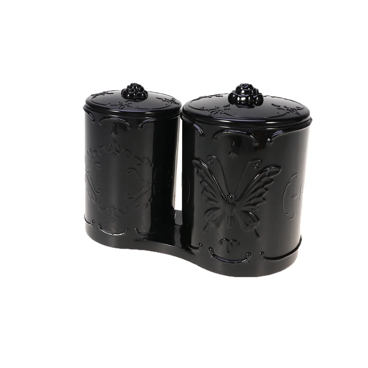 

Makeup Cotton Storage Box Black Double Canister Organizer For Cotton Swabs Jewelry Cosmetics Candy Apothecary Jars Swab