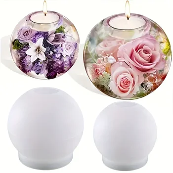 Sphere Candlestick Silicone Molds ,Tealight Candle Holder Resin Molds, for DIY Round Crystals Ball Candle Vessels Craft Casting