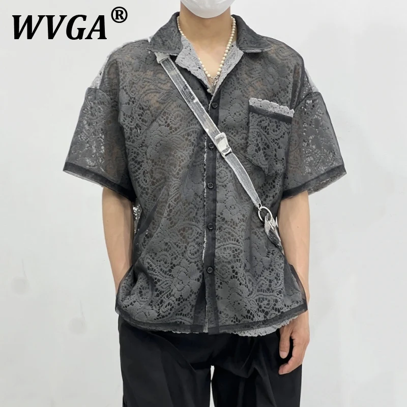 

WVGA Летняя новая мужская техническая одежда High Street Оригинальный дизайн Выдалбливают рубашки с короткими рукавами Нишевая свободная шикарная повседневная рубашка Ins W7735