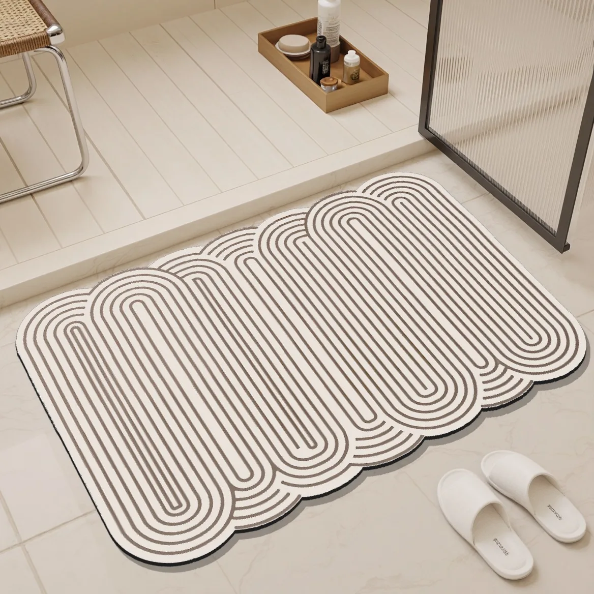 Bathroom Carpet Non-slip Water Absorption Quick-drying Floor Mat Blue Polish Line Rug Irregular Shape Home Decoration Mat