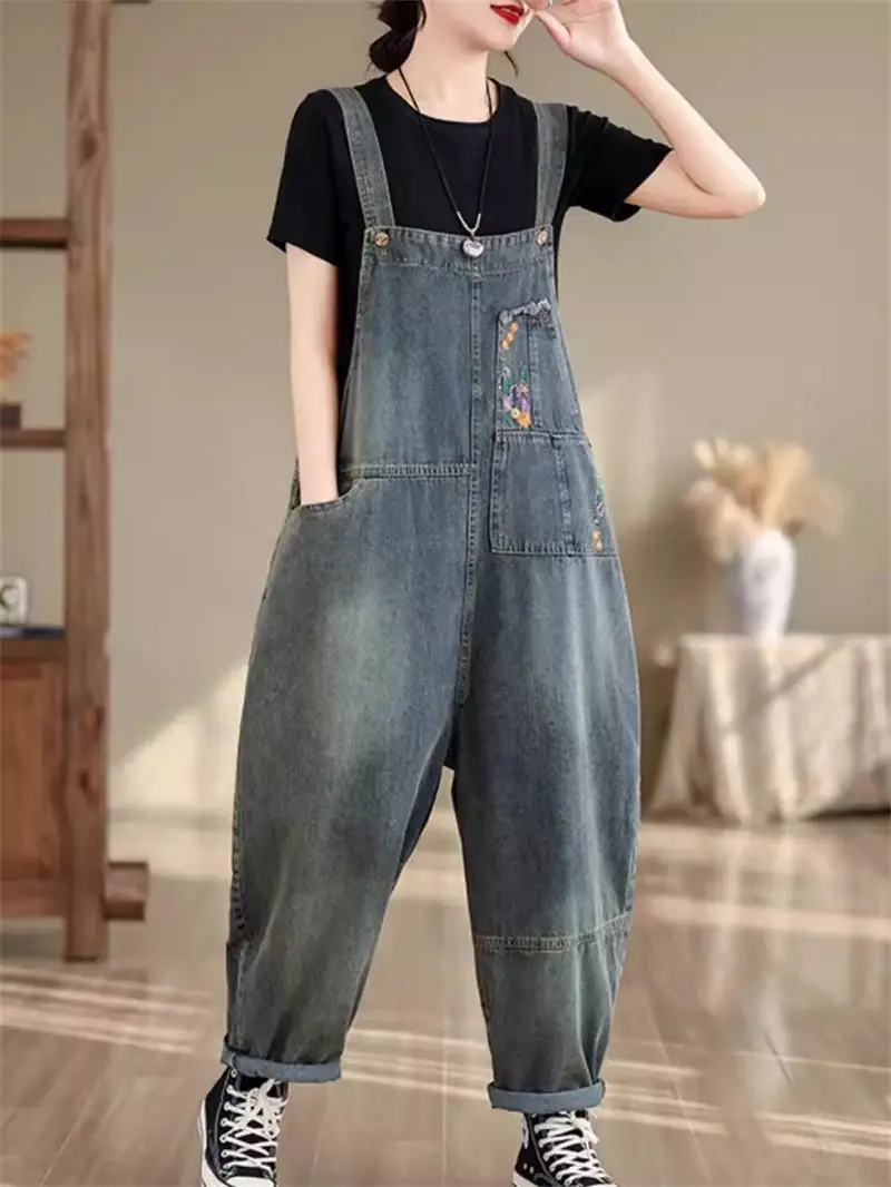 

Artistic Retro Embroidered Cowboy Strap Pants For Spring/Summer 2024 Fashion Large Size Loose Casua Jeans Jumpsuit K1925