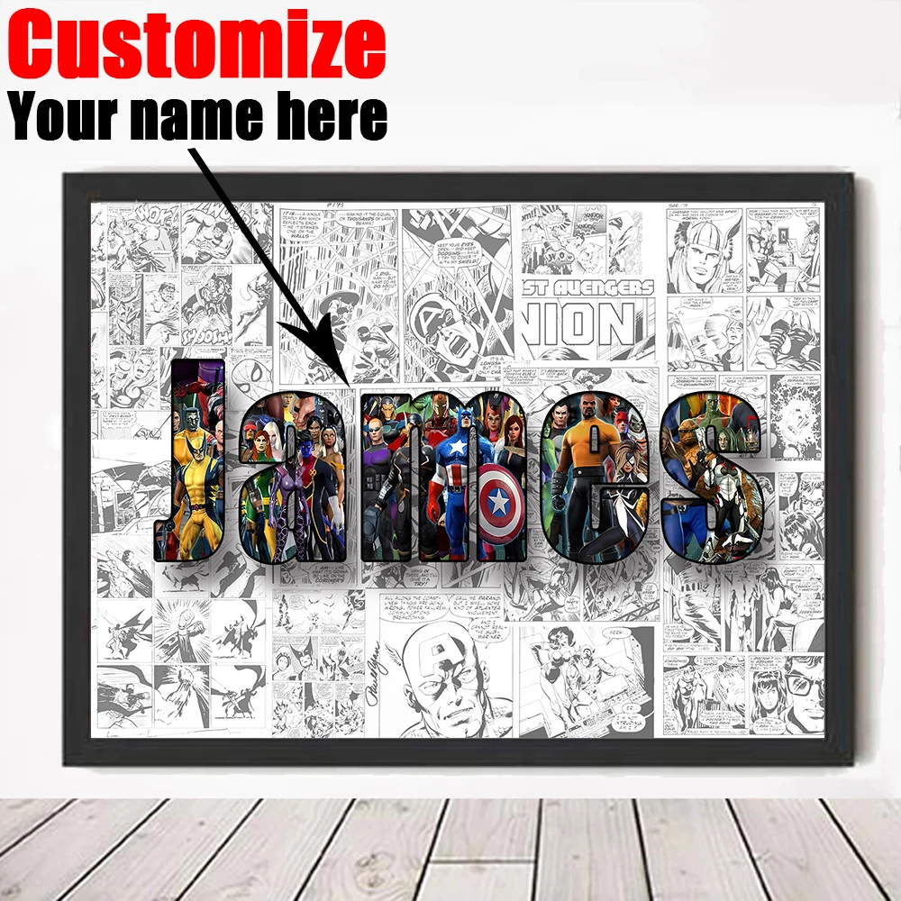 

Personalized Name Customized Marvel Posters Avengers Movie Characters Home Decor Canvas Paintings Wall Art Picture Prints