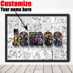 MINISO персонализированное имя под заказ плакаты с героями вселенной «Марвел» Avengers персонажи фильмов домашний декор холст картины Настенная картина принты