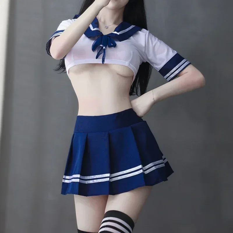 Women Sexy Cosplay Lingerie Student Uniform Anime School Girl Erotic Costume Dress Women Miniskirt Outfit Short Top Sex Clothes