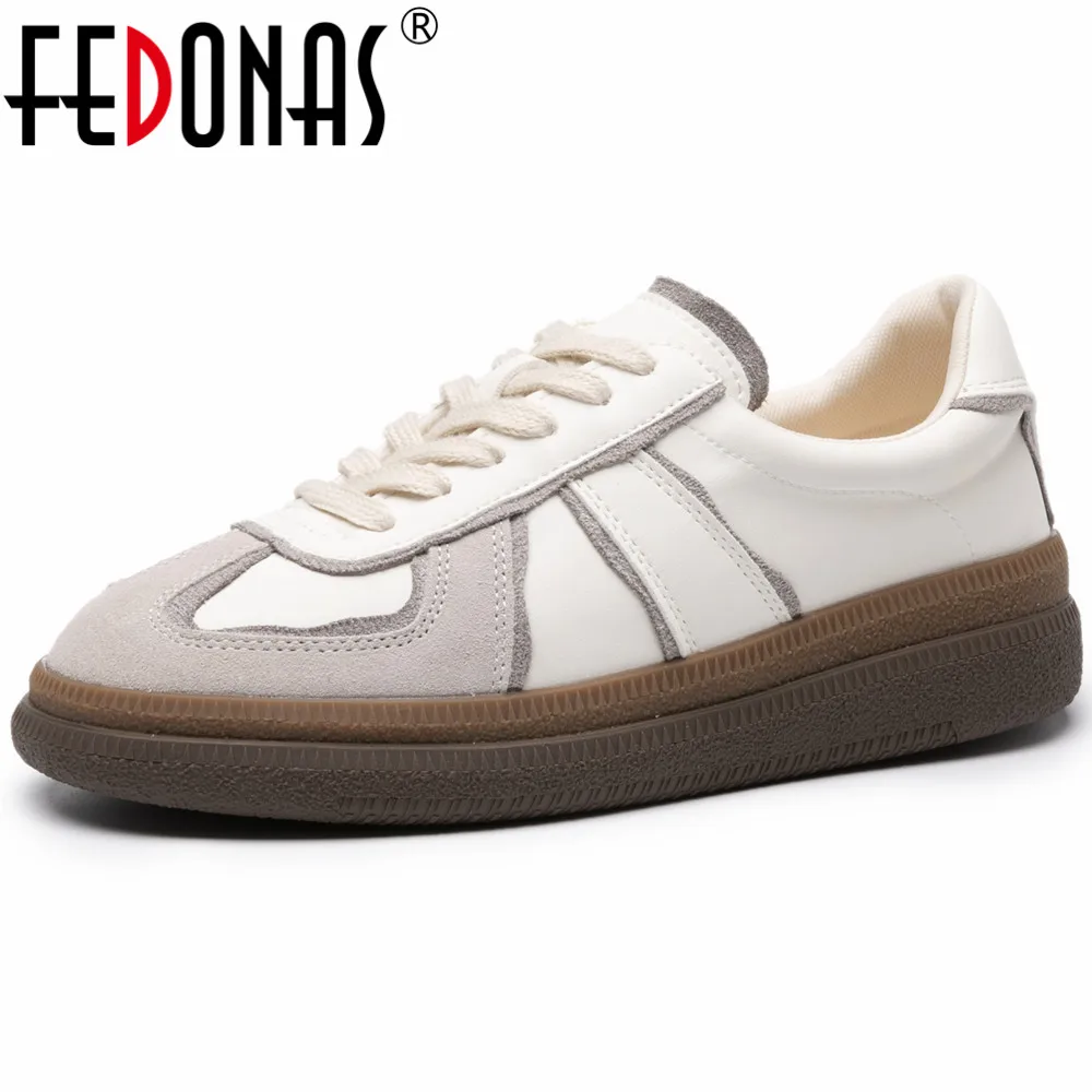 FEDONAS Women Genuine Leather Sneakers Lace-Up Mixed Colors Flats Comfortable Spring Autumn Four Season Casual Sport Shoes Woman