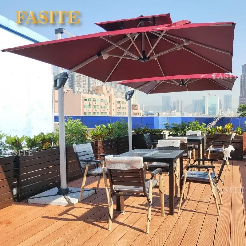 For Large Outdoor Garden Parasol Solar LED Light Sun Umbrella Villa Yard Roman Pavilion Shade Guard Waterproof Windproof