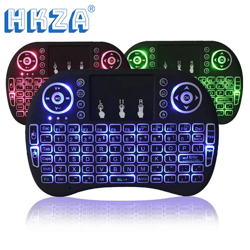 I8 Mini Teclado Sem Fio Retroiluminado, 2.4G Air Mouse, Touchpad Remoto para Android TV Box, PC, Inglês, Russo, Francês, Espanhol, Português