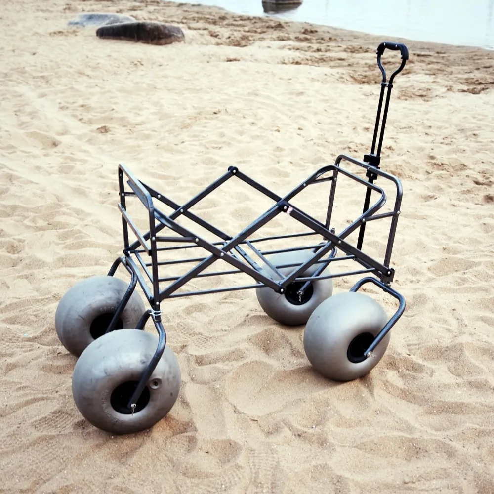 Beach Wagon with Big Wheels for Sand, Folding Trolley Cart with Balloon Wheels (Pump Included)