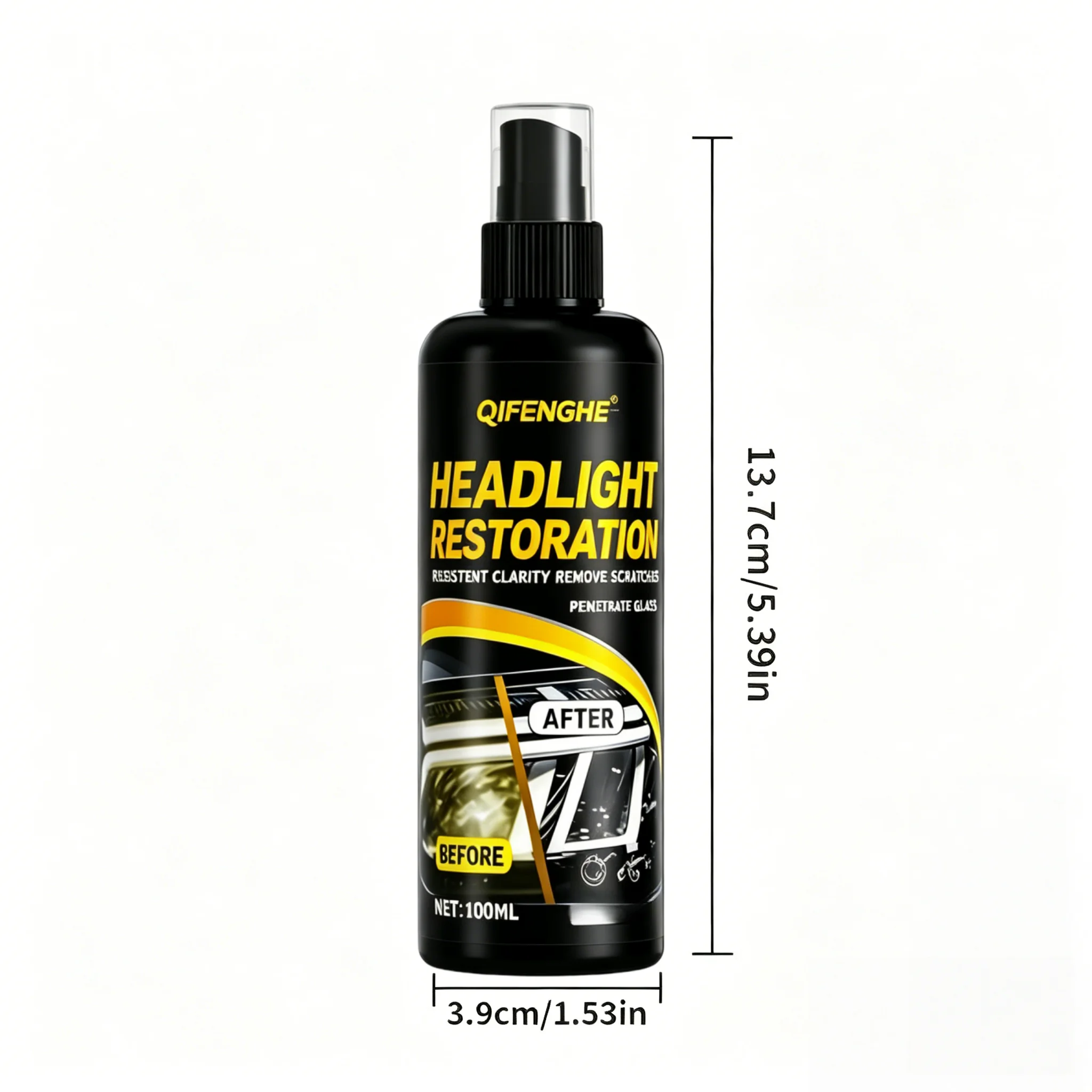 QIFENGHE Headlight Restoration Spray, Long-Lasting Clarity for Automotive Headlight Lenses