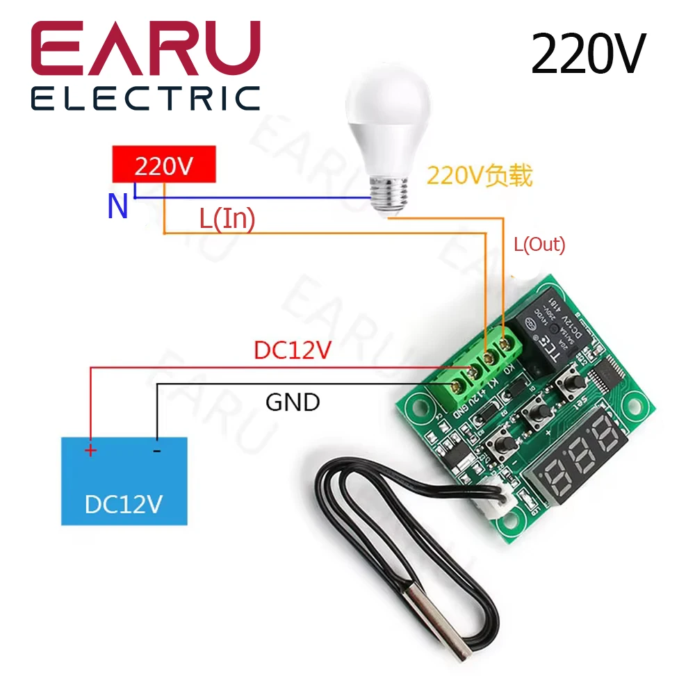 W1209 LED Digital Thermostat Temperature Control Thermometer Thermo Controller Switch Module DC 12V Waterproof NTC Sensor